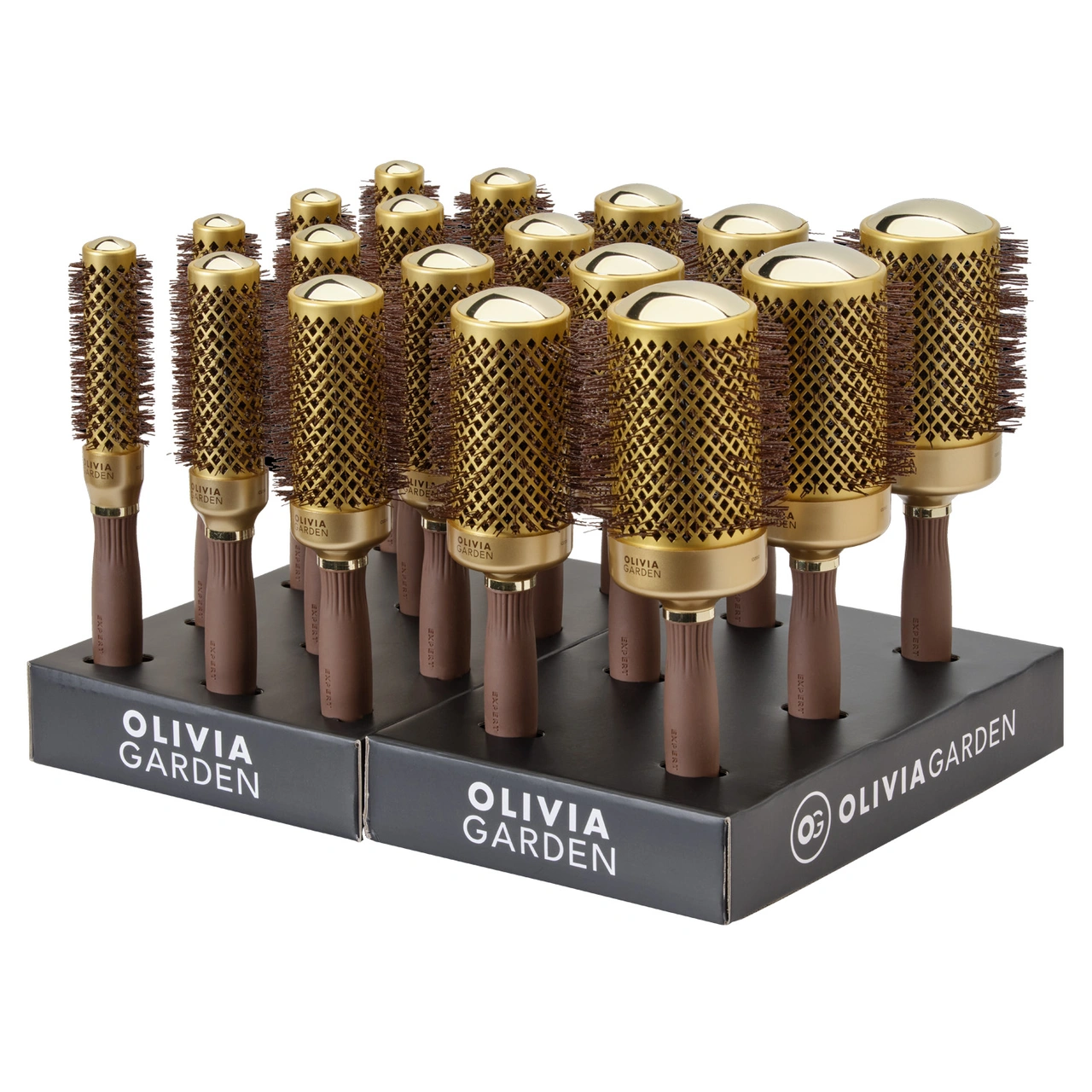 Olivia Garden Expert Blowout Shine - Wavy Bristles Gold & Brown - Display 18pcs
