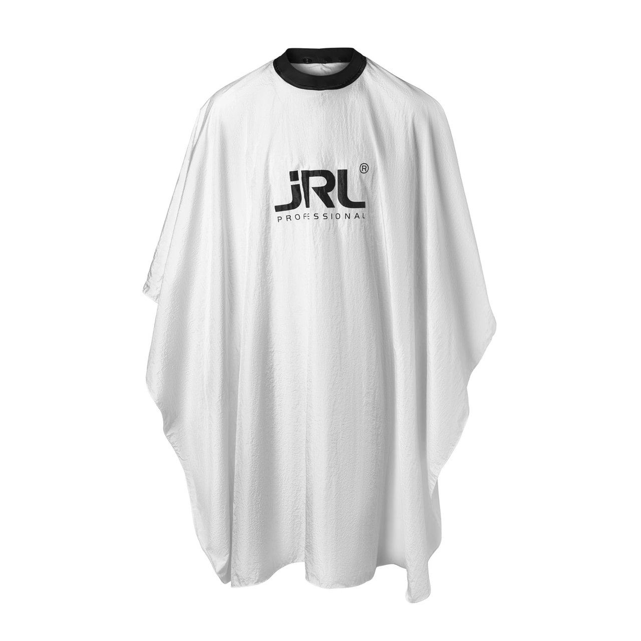 JRL Styling Cape: Perfecte Bescherming tegen Vloeistoffen en Haar JRL PREMIUM STYLINGCAPE egaal wit met zwarte kraag en JRL professional LOGO